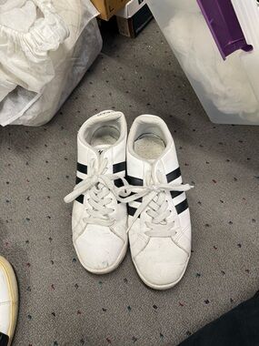White Sneakers with Black Stripes - Classic Low-Top Lace-Up